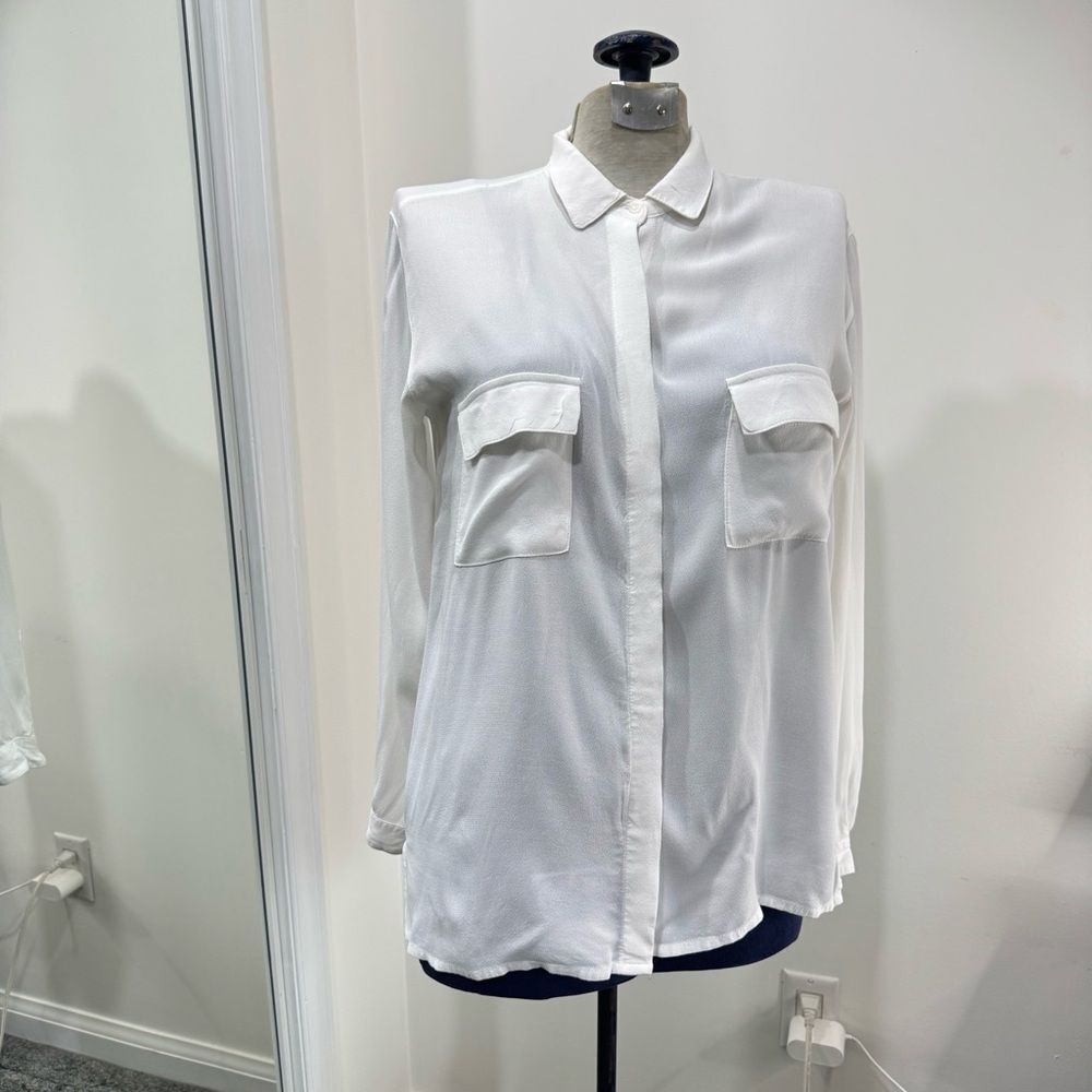 Women's White Button-Front Pocket Shirt - Zara S
